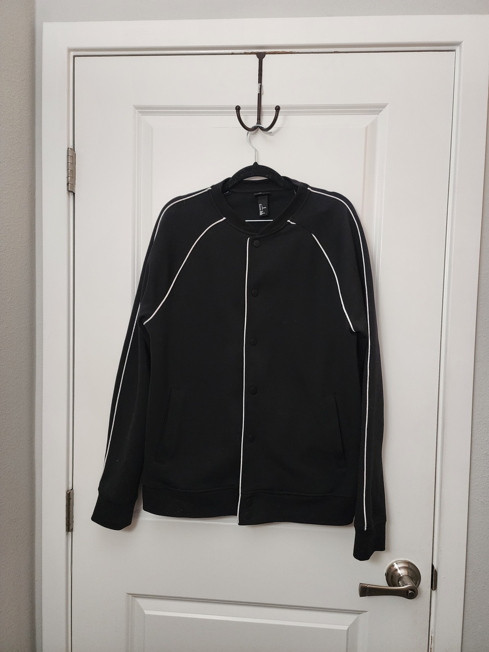 H&M Black Bomber Jacket with White Piping